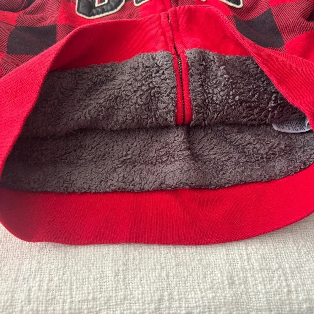 Gap Kids Boys Red Black Buffalo Plaid Sherpa Lined Full Zip Hoodie Size M 8